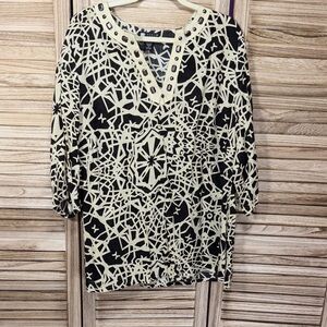 Carole Little Black and Cream Starburst Jewels  Blouse Size 1x